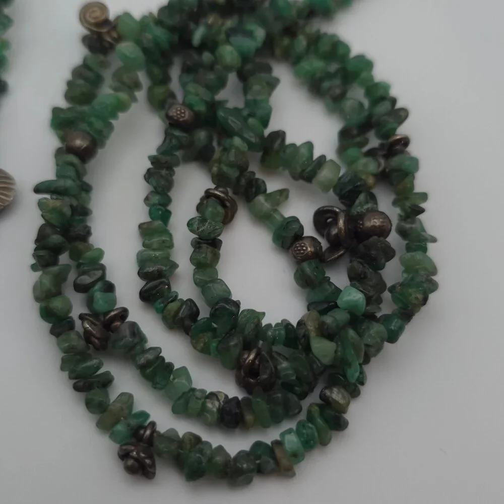 60 Inch 925 Sterling Silver Chrysoprase And Nephrite Long Necklace B6 - Picture 4 of 7